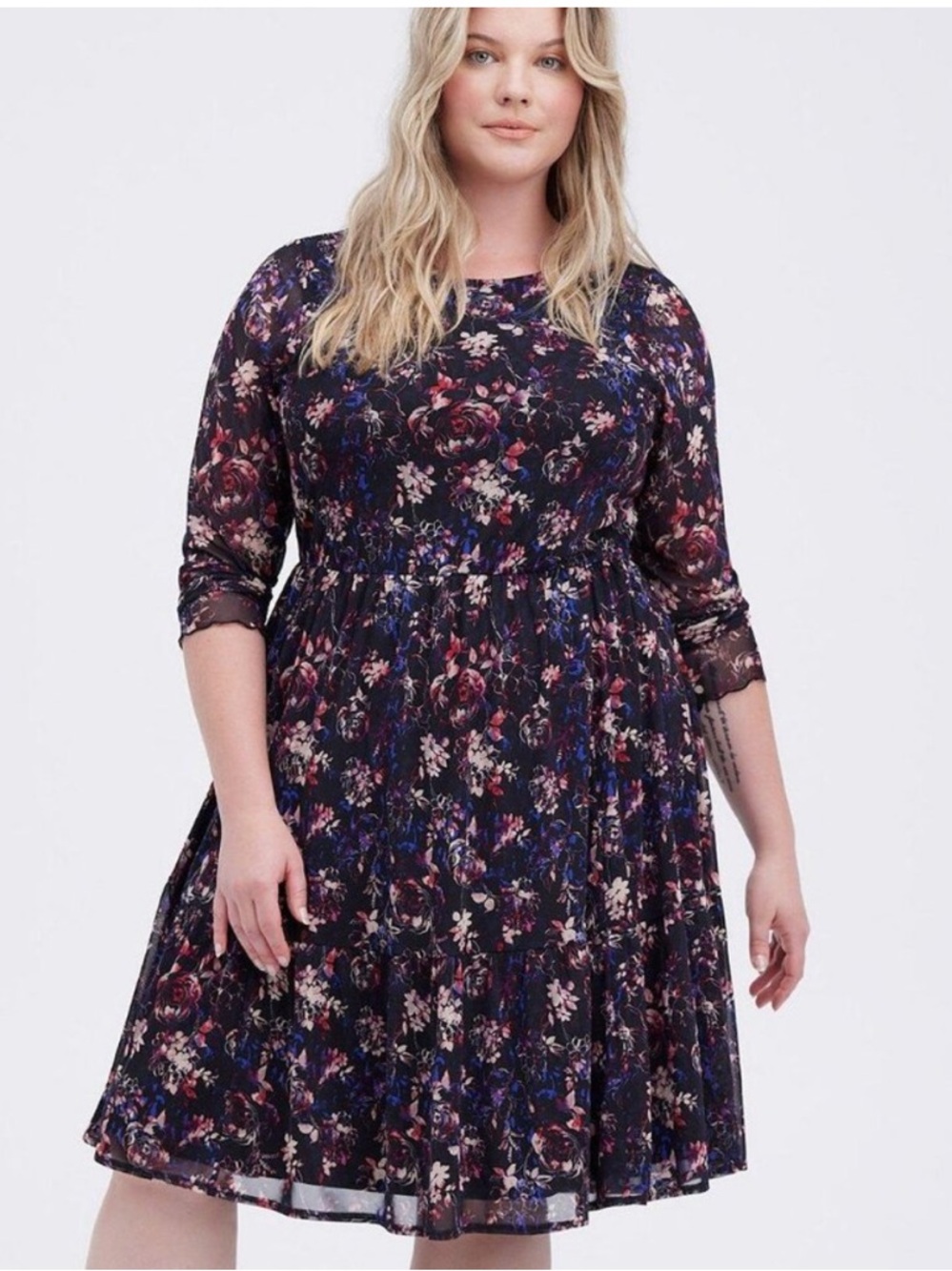 Torrid Ruffled Mini Dress - Mesh Floral Black Size 2